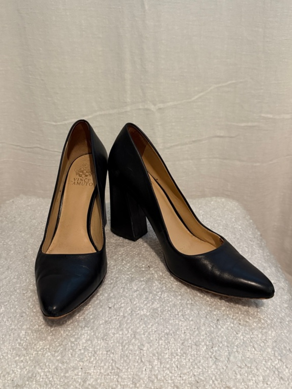 Vince Camuto Black Pointed Toe Block Heel Pumps
